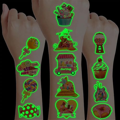 96 Glow in the Dark Candy Temporary Tattoos for Kids