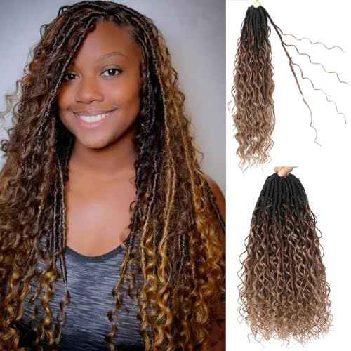Boho Faux Locs Crochet Hair 24Inch 7Packs Bohemian Goddess Locs Crochet Hair Pre Looped Boho Soft Locs Synthetic Braids Hair Extensions for Women (1b/30/27#, 24 Inch)