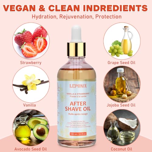 LEPONIX After Shave Oil for Women - 2025's Strawberry Vanilla Revolution (Not Grandma's Shave Oil) - Post Shave Treatment Prevents Ingrown Hairs & Razor Burn - Razor Bumps Treatment for Women - 100ml