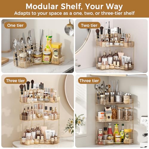 3-Tier Corner Bathroom Makeup Organizer with Brush Holder