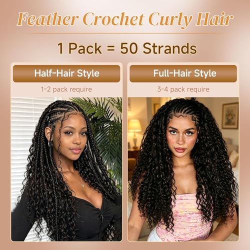Deep Wave Feather Crochet Hair 18 Inch - Knotless Extensions