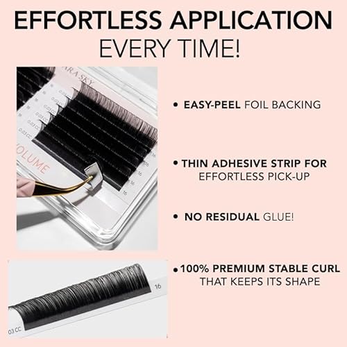 KIARA SKY LASH Cashmere Volume Lash Extensions |Premium Cashmere Lash Extensions | Soft Semi-matte natural finish | For Professional Eyelash Extensions Use Only | Black, (D-0.07-16MM)