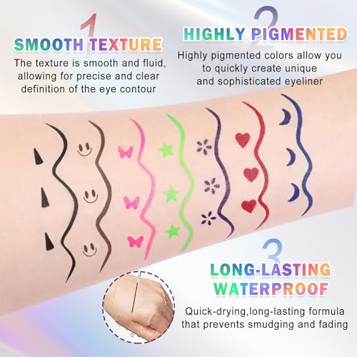 7-Piece Colorful Eyeliner Stamp Set with Dual-Ended Liners