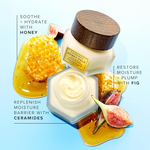 Farmacy Ceramide Face Moisturizer - Honey Halo Ultra Hydrating Facial Moisturizer with Buckwheat Honey + Ceramides - Helps Restore Barrier + Replenish Dryness - Plumping Skin Care for Dry Skin (15ml)