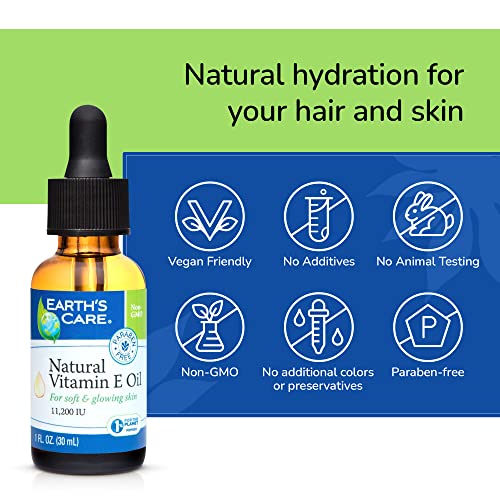 Earth's Care Natural Vitamin E Oil - 100% Natural Vitamin E Oil for Skin and Hair - 1 Fl OZ