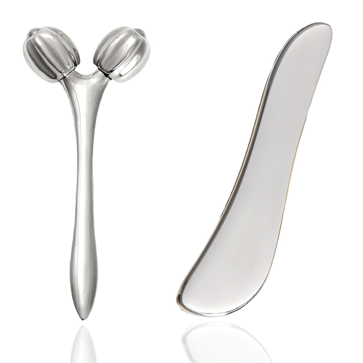Hysotok Face & Body Massager - Stainless Steel Guasha Set for Wrinkle Reduction, Chin Lift & Skin Tightening (Silver)