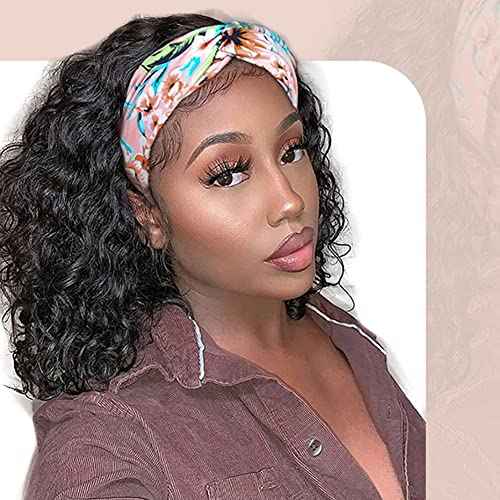 Water Wave Headband Wig Human Hair for Black Women 18 Inch Wet and Wave Headband Wig Brazilian Virgin Hair Glueless None Lace Front Water Wave Wigs Human Hair Natural Black 150% Density
