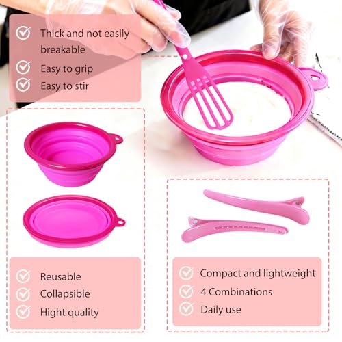 Pink Hair Dye Kit 12 pcs Professional Salon Tools for Home Coloring
