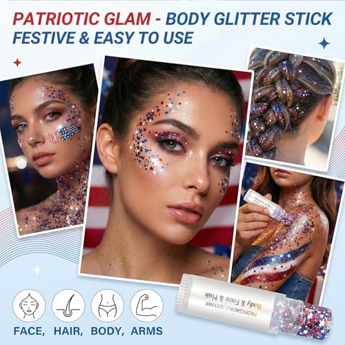 100 Patriotic Temporary Tattoos + Glitter Gel Stick Kit