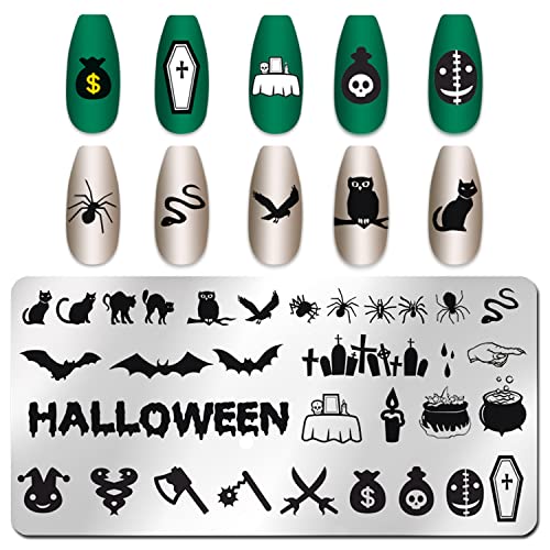 WOKOTO 6Pcs Holloween Nail Stamping Plates For Nails Snakes Skulls Witch Pumpkin Spider Nail Art Diy Stamp Plates Kit For Women Nail Art Plates Nail Designs Stamp Plates Nail Stamping Kit Tools