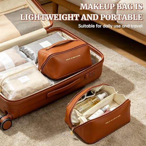 DZZ Large Waterproof Travel Cosmetic Bag for Women - Brown