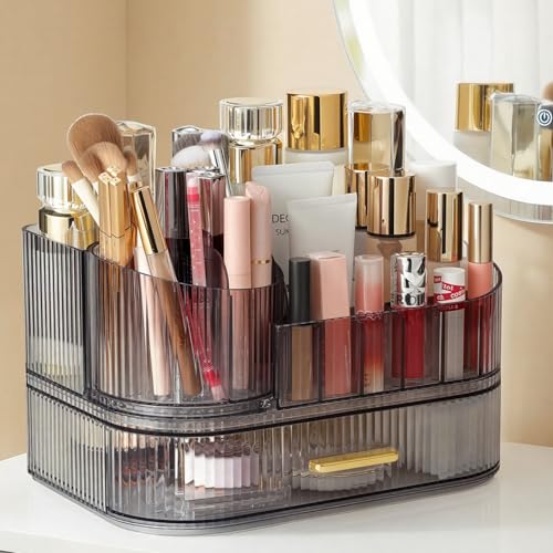 Delamu Rotating Makeup Organizer countertop, Brush Holder for Vanity,