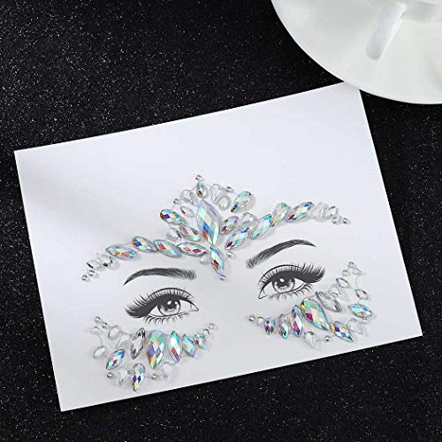 Ludress Crystal Face Stickers Glitter Acrylic Body Stickers Rhinestone Eyes Stickers Mermaid Body Jewels Rave Festival Face Stickers for Women and Girls