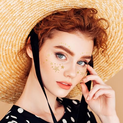 Glitter Face Tattoos Temporary Gold Metallic - 10 Sheets