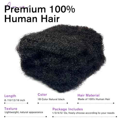 Tight Afro Kinky Bulk Human Hair for Dreadlock Extensions 100% Human Hair,5 Packs 10 Inch 150g,Natural Black #1B,Repair Extensions,Making Locs or Braids, with Needles and Hairpin
