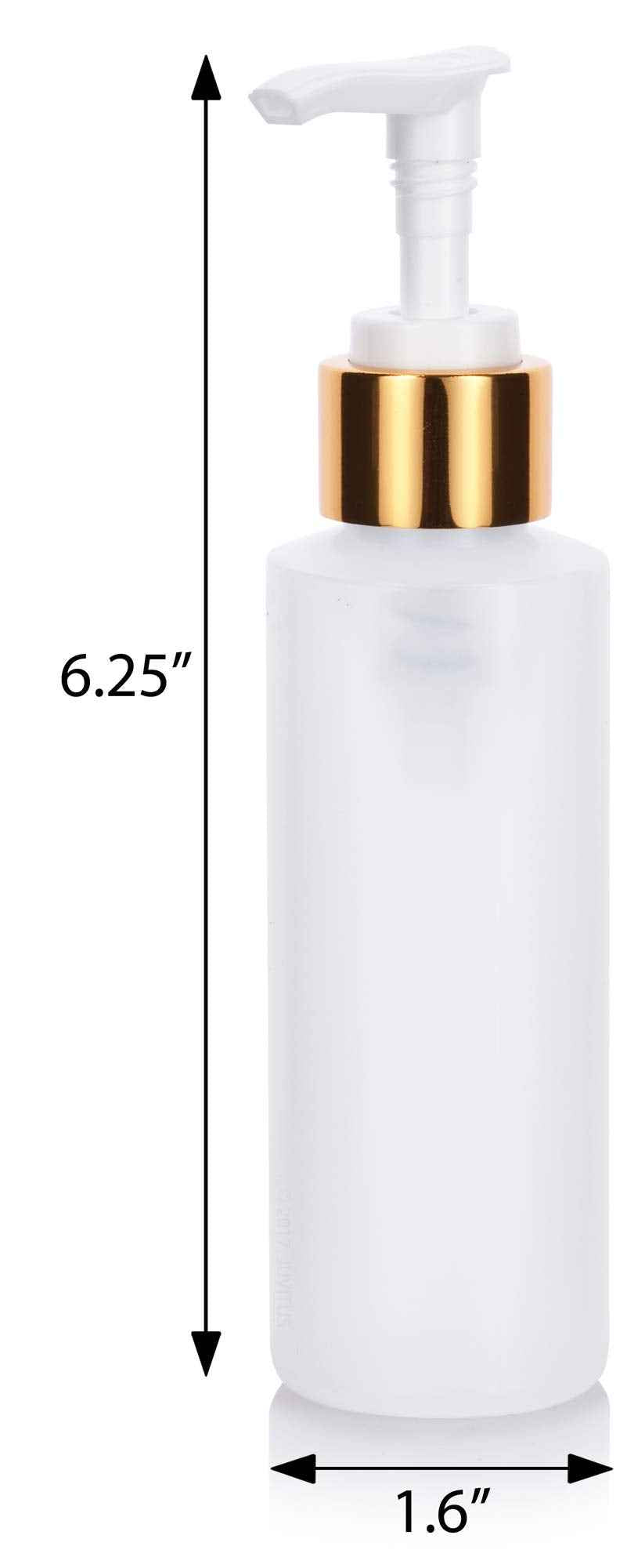 4 oz / 120 ml Clear Natural Large Refillable Plastic Squeeze Bottle with Gold Lotion Pump Dispenser (6 Pack)