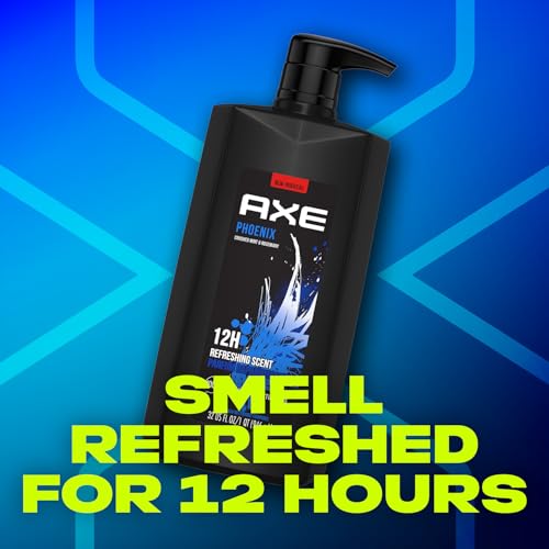 AXE Men's Body Wash & Shower Gel, Phoenix, 3-Pack, 12H Invigorating Crushed Mint & Rosemary Scent, 32 Fl Oz Each