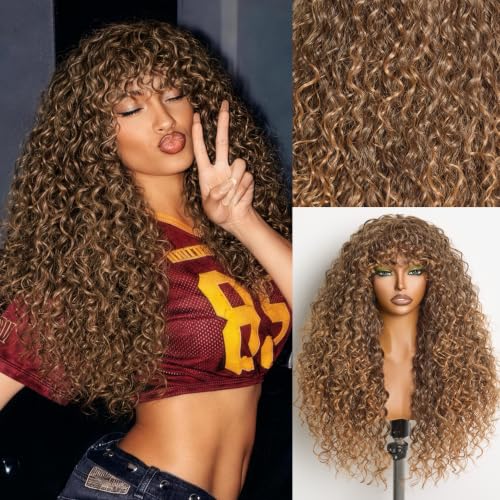 Frodio 26" Curly Wig with Bangs 200% Density Glueless