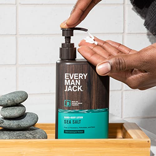 Every Man Jack Mens Sea Salt Hand & Body Lotion for All Skin Types - Dermatologist Tested & Hypoallergenic - Nourish Skin with Lightweight Fast Absorbing Lotion - 13.5oz 3 Bottles