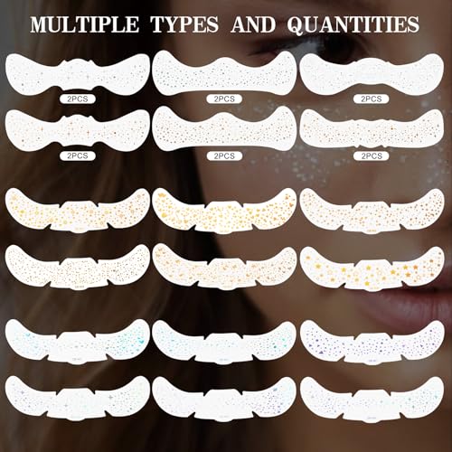 24pcs Glitter Freckle Tattoos Face Body Sparkle Patches for Festivals, Face Glitter Patches with Stars Gold Silver Holographic Faux Freckles