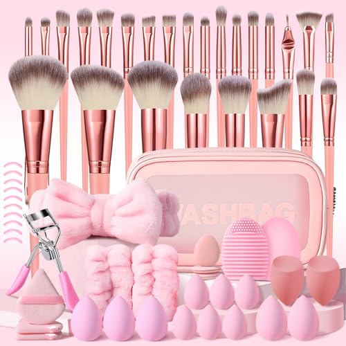 HGHDBT 61Pcs Pink Makeup Brushes Set Professional Makeup Kit Multi-functional Makeup Tool Set with Case Facial Makeup Accessories, Foundation Makeup Brush Kit Eye and Face Make up Brushes & Tools