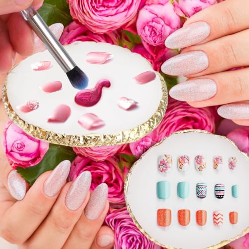 Resin Nail Art Palette with Gold Edges - White