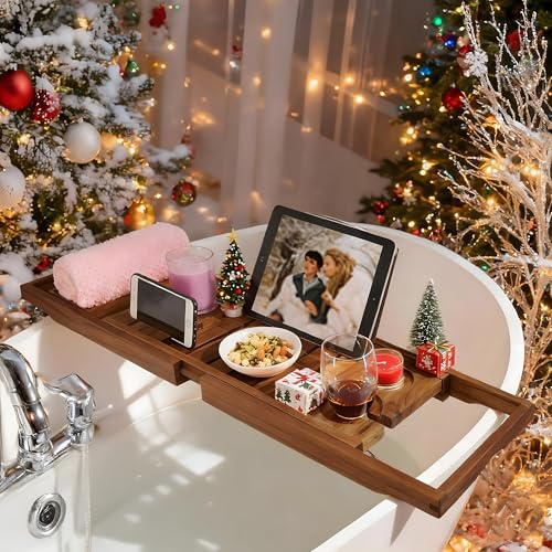 Premium Teak Bathtub Tray with Wine Glass Holder & Book Stand