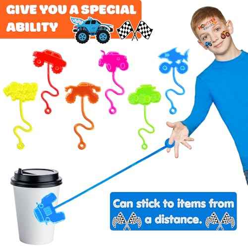 48PCS Monster Truck Party Favors - 24PCS Temporary Tattoos & 24PCS Stick Hands Party - Perfect Birthday Party Supplies, Goodie Bag Stuffers, Treasure Box Toys, Classroom Prizes, and Student Gifts