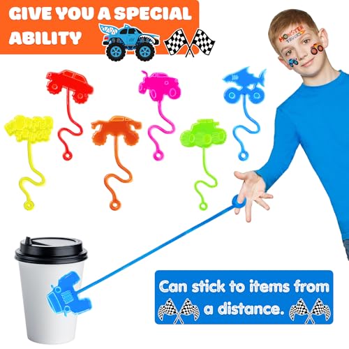 48PCS Monster Truck Party Favors - 24PCS Temporary Tattoos & 24PCS Stick Hands Party - Perfect Birthday Party Supplies, Goodie Bag Stuffers, Treasure Box Toys, Classroom Prizes, and Student Gifts