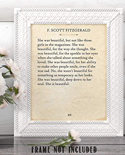 F. Scott Fitzgerald - She Was Beautiful - 11x14 Unframed Quote Book Page Print - Great Gift Under $15 for Husband, Wife, Boyfriend or Girlfriend?