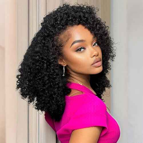 SKYDO Half Wig Human Hair 250 Density Kinky Curly Half Wigs 3 in 1 Seamless Flip Over Glueless Wigs Human Hair with Drawstring Beginner Friendly Curly Headband Wig for Women 24inch