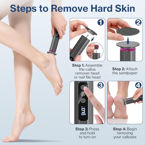 Electric Foot Callus Remover with 60pcs Sandpaper and 10 Pedicure Kit, 9 Speed Electric Foot File, Rechargeable Pedicure Tools for Feet Portable Foot Scraper for Dead Hard Skin (Black)