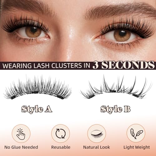 Crislashes Magnetic Eyelashes, 2 Pairs Reusable Magnetic Eyelashes with Applicator Natural Look Magnetic Lashes No Glue Needed Magnetic Eyelashes without Eyeliner (Style A+B) ﻿