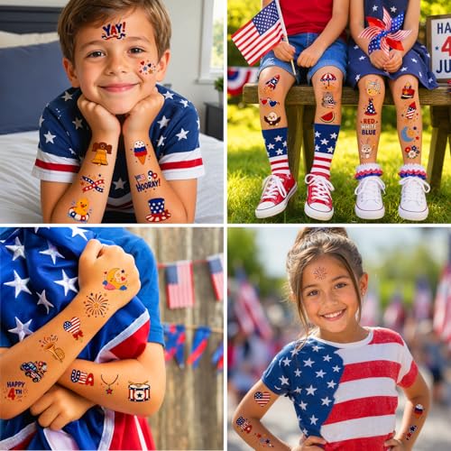 4th of July Temporary Tattoos, Waterproof Red White Blue