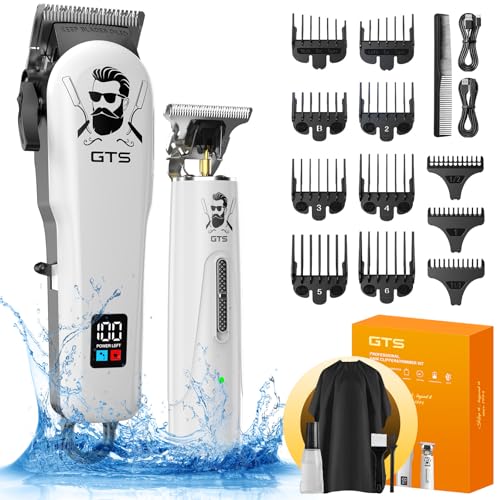 GTSPro Professional Hair Clippers & Beard Trimmer Set - White (Model 2026) with Accessories