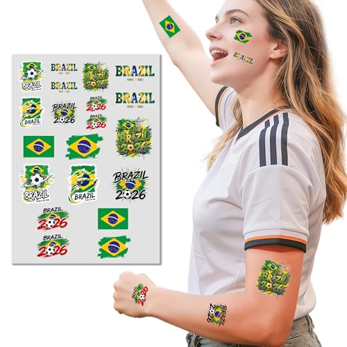 Brazil World Cup 2026 Tattoos 22-Piece Set | Temporary Soccer Party Favors