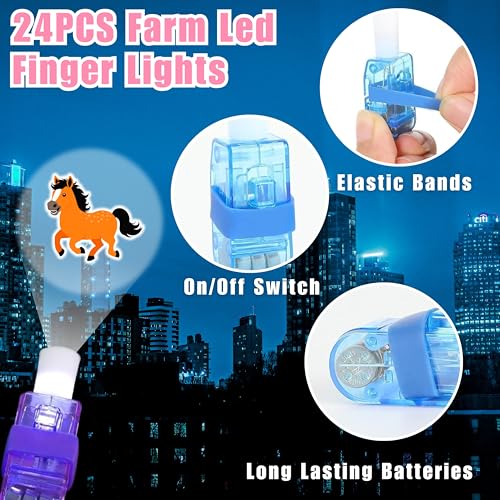 72 PC Farm Party Favors Set - 24 LED Finger Lights & 48 Glow Tattoos