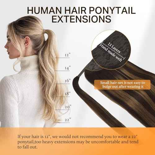 DOORES Human Hair Ponytail Extension Balayage Dark Brown to Chestnut Brown 14 Inch 75g Clip in Hair Extensions Real Human Hair Ponytail Hair Piece Straight Invisible Magic Paste Heat Resistant