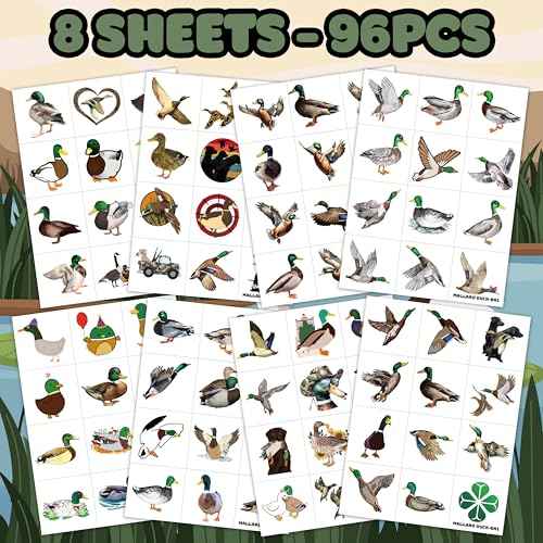 Generic 96 PCS Mallard Duck Birthday Party Decorations Party Favors Supplies Decor Cute Hunting Duck Temporary Tattoo Stickers Gifts for Kids Classroom Prizes Rewards, White, Grey