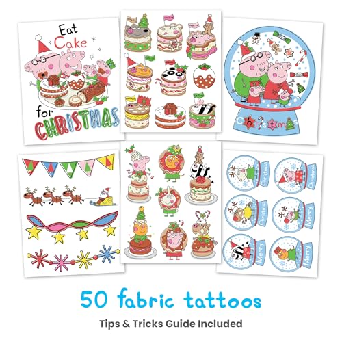 Peppa Pig Clothing Sweater Fabric Kit Iron On Patch Alternative, 28 Fabric Temporary Tattoos: Gifts for Kids Ages 6+, Kids Clothing Temporary Tattoo, Made in the USA [28 Count]