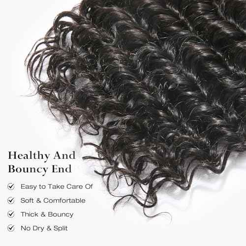 ASHINE Human Hair Bundle Deep Wave Unprocessed Cambodian Raw Hair 18 Inch, Flip Over Quick Weave Wet and Wave Bundles for Women Natural Black