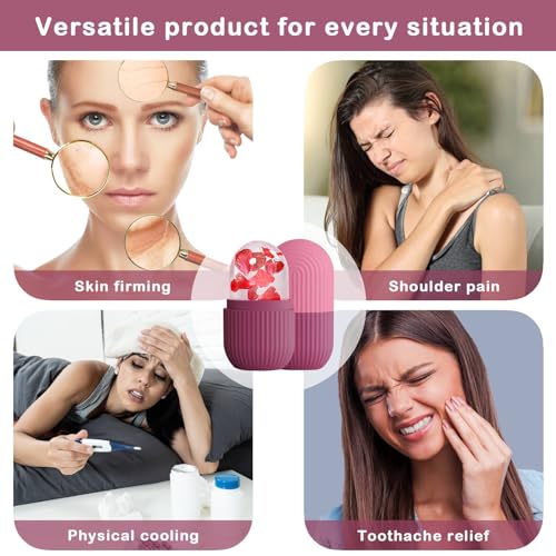 XHJRI Ice Face Roller Massager,Ice Cube Roller for Face, Eyes and Neck Naturally Conditioning and Skin Care,De-Puff Eye Bags,Reduce Migraine Pain,Reusable Massage Silicone Ice Mold (Rose)
