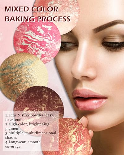 Peachy Pink Baked Blush Powder Palette with Shimmer
