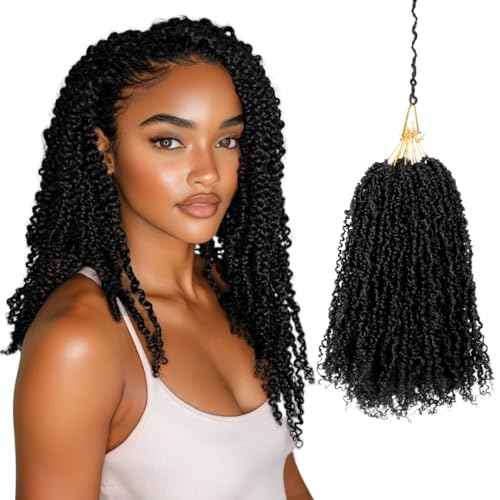 8 Inch Pre-Looped Yanky Twist Crochet Hair, 30 Strands/Pc, Mini Passion Twists, Senegalese Braiding Hair (Natural Black, 8 Pcs/Pack)