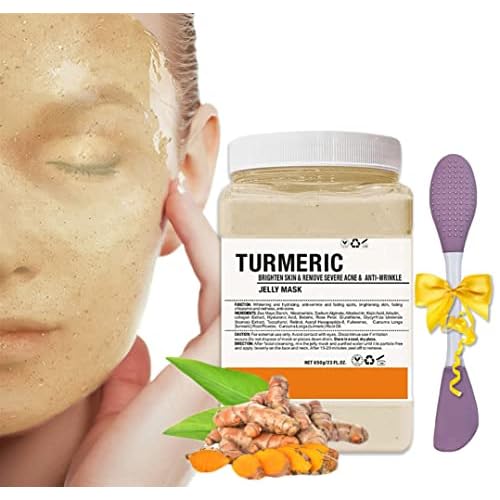 Jelly Mask Powder for Facials,Hyalorunic Acid Moisturizing Jelly Face Mask,Turmeric Jelly Face Mask,Face Masks with Double-ended Silicone Brush, 23 Fl Oz