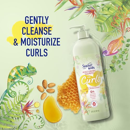 Suave Kids Natural Sweet Almond Honey Curly Hair Shampoo, Tear Free, No Sulfates, No Parabens, No Silicones, No Dyes, 16.5 Oz Pack of 4