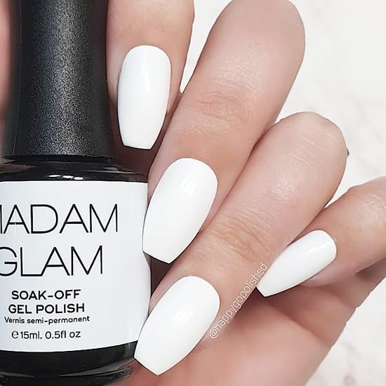 Madam Glam Perfect Gel Polish 15ml - UV LED Color 0.5oz / 15ML Super Long Lasting (White, 0.5 Fl Oz)