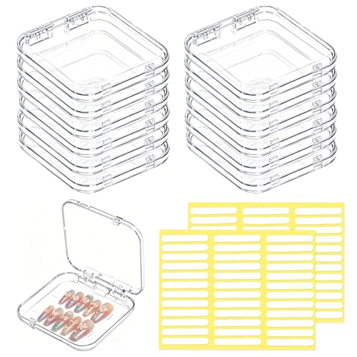 Nektron 12 Pack Acrylic Nail Storage Boxes with Double-Sided Tape, Clear Organizer for Press-On Nails