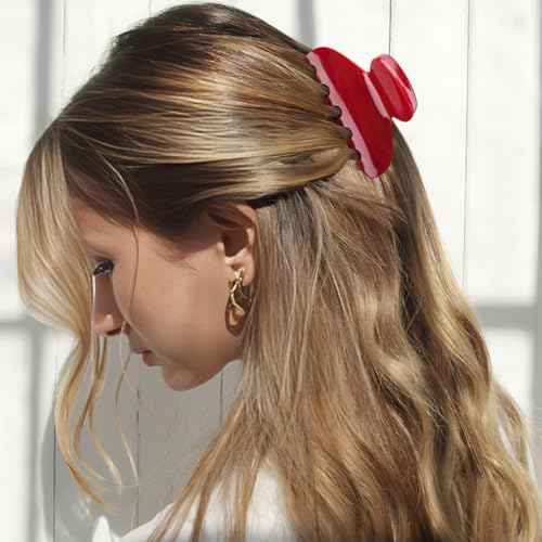 MAORULU Medium Cute Acetate Hair Claw Clip for Women Girls, 3 Inch Cherry Red Claw Clips for Thin & Medium Thick Hair, Durable French Banana Clip with Gift Box, Celluloid Accessories