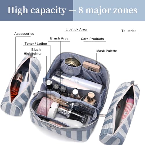 BOYATU A-1-Blue 3-Piece Travel Makeup Bag Set - Waterproof Vegan Leather